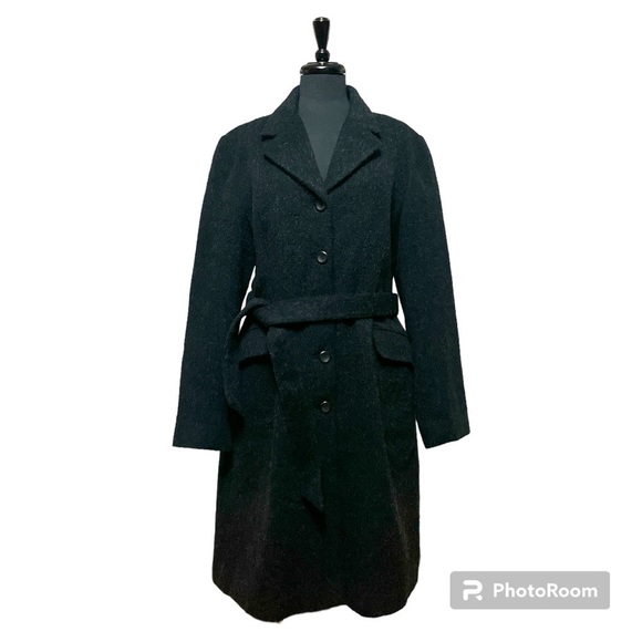 essence by theme Jackets & Blazers - Vintage 90’s Y2K Women’s Long  Coat 🧥 Black/Dark Grey Wool Blend EUC